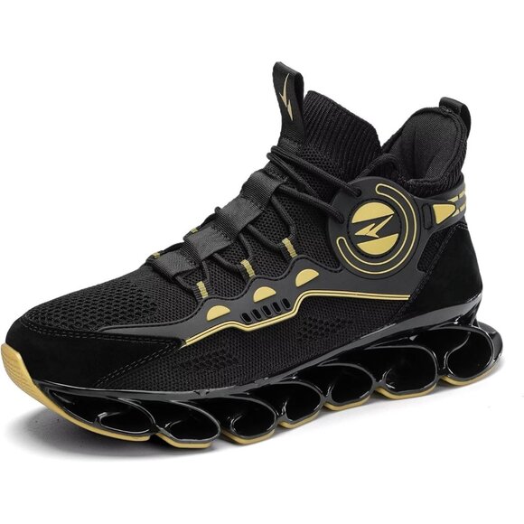 Men's Running Shoes Sneakers Breathable Blade Non Slip Athletic Black Gold - Picture 2 of 7